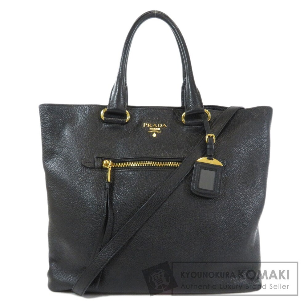 Prada Vitello Daino tote bag black hammered leather